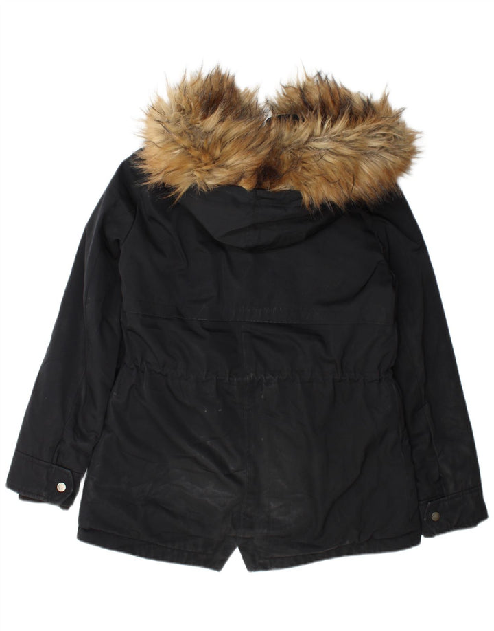Zara Veste Parka à capuche pour femme UK 14 Medium Noir Polyester