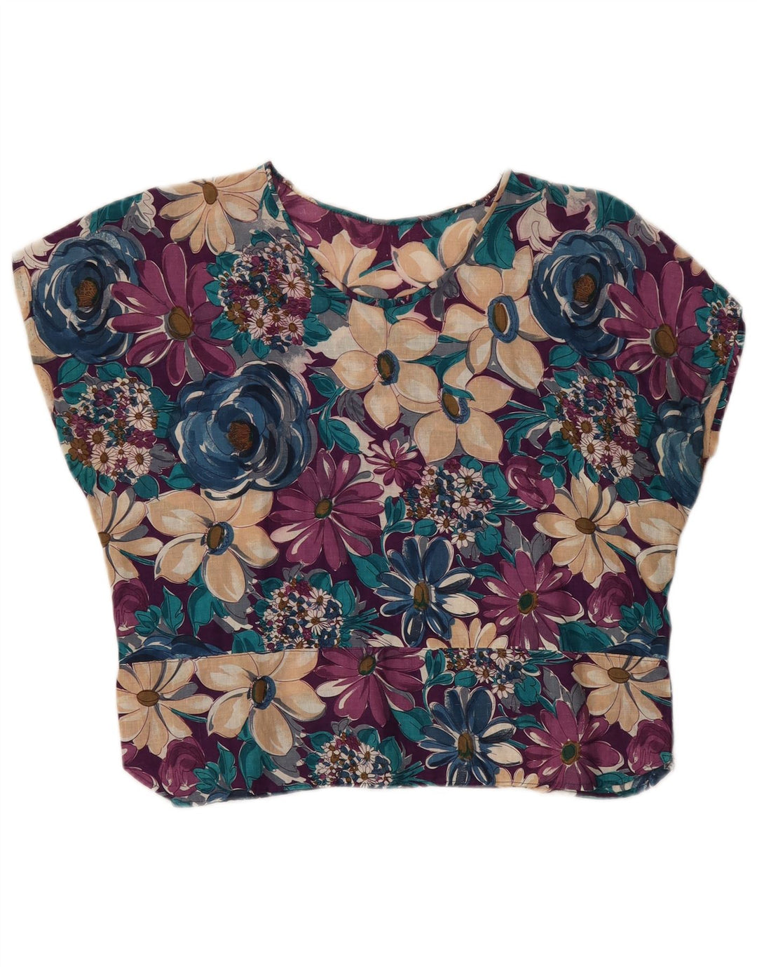 VINTAGE Femmes Crop Blouse Top UK 14 Moyen Multicolore Floral