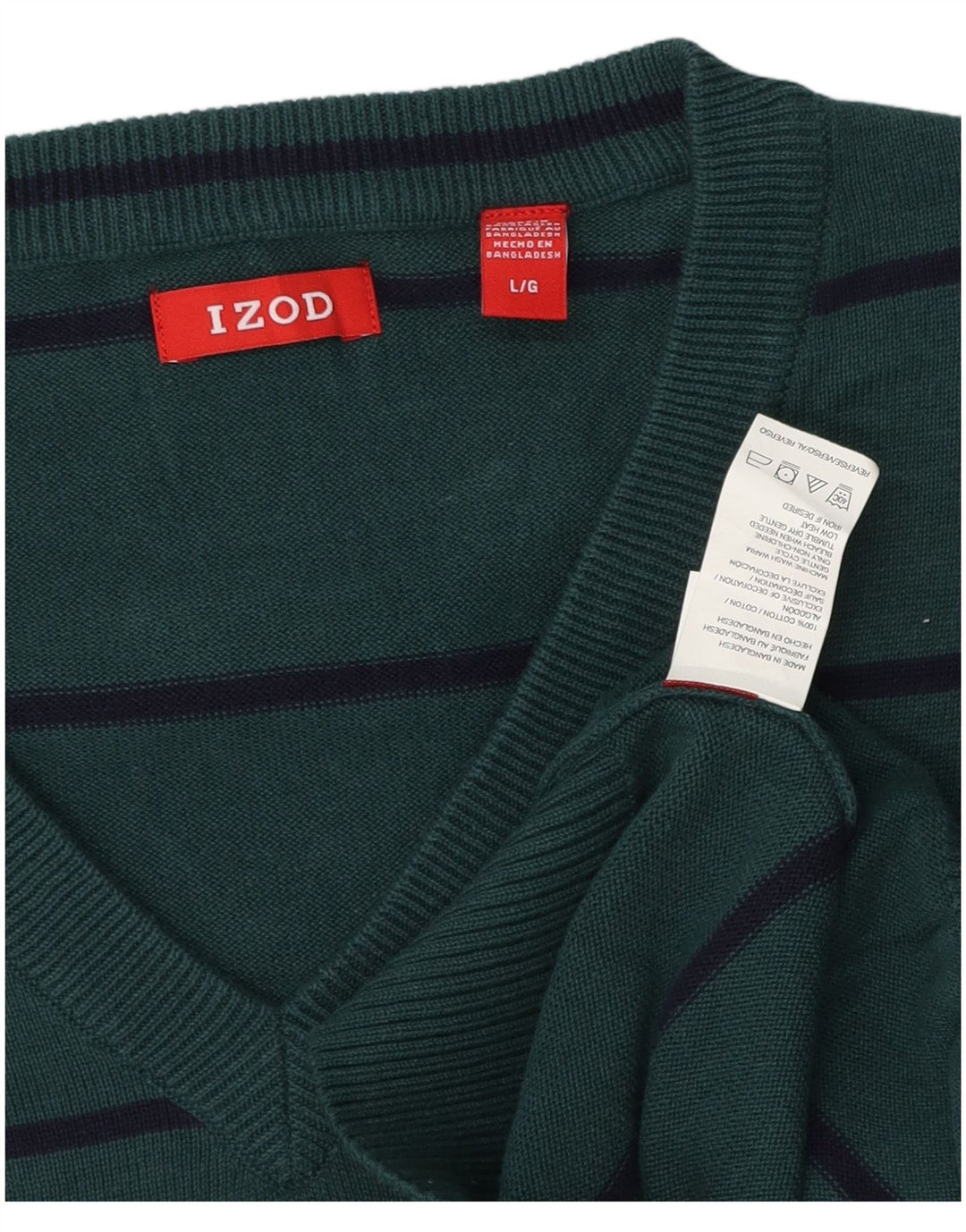 IZOD Pull col V pour homme en coton à rayures vertes