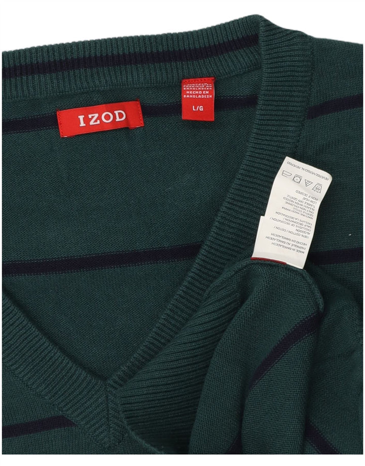 IZOD Pull col V pour homme en coton à rayures vertes