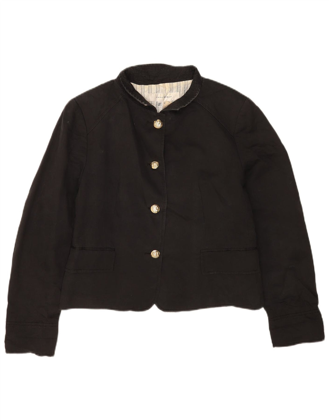 Zara Womens Crop Bomber Jacket UK 18 XL Coton Noir