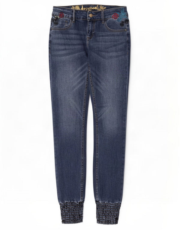 Desigual Jean skinny taille basse pour femme EU 38 Medium W28 L32 Bleu Floral