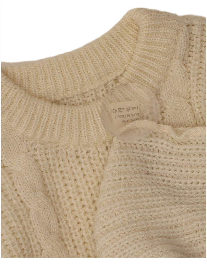 vintage Womens Crew Neck Jumper Pull UK 16 Grande laine blanc cassé