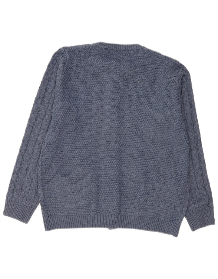 vintage Femmes Loose Fit Cardigan Pull UK 14 Polyester Bleu Moyen