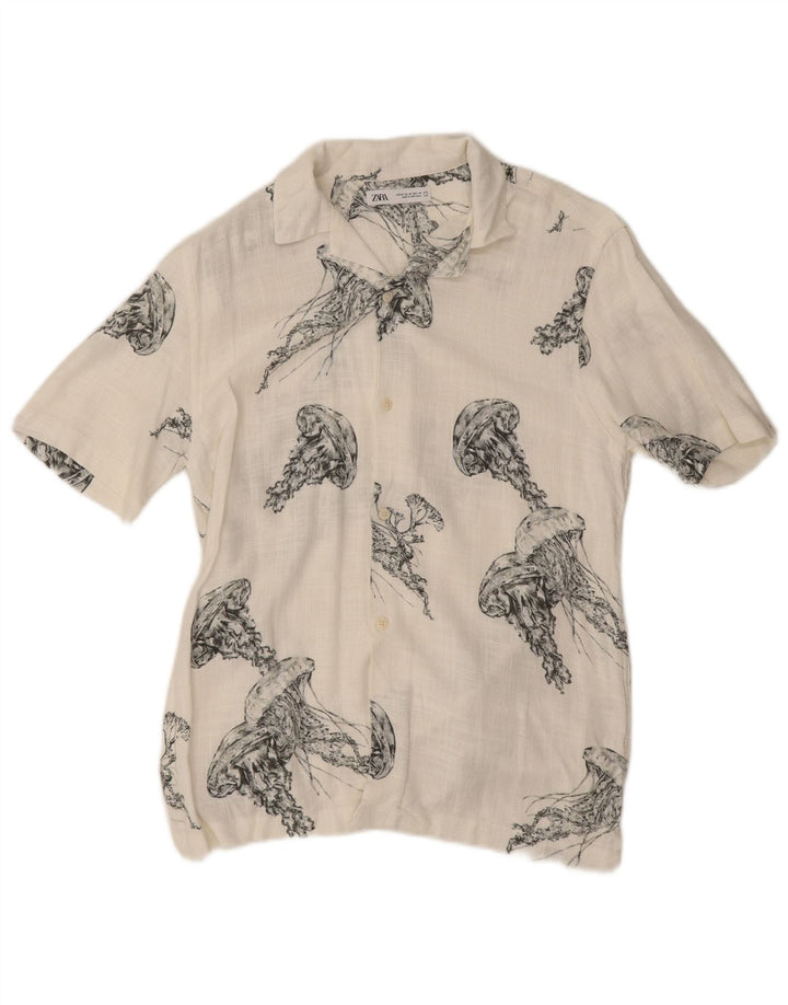 Zara Chemise À Manches Courtes À Motif Abstrait Homme Blanc Moyen Viscose