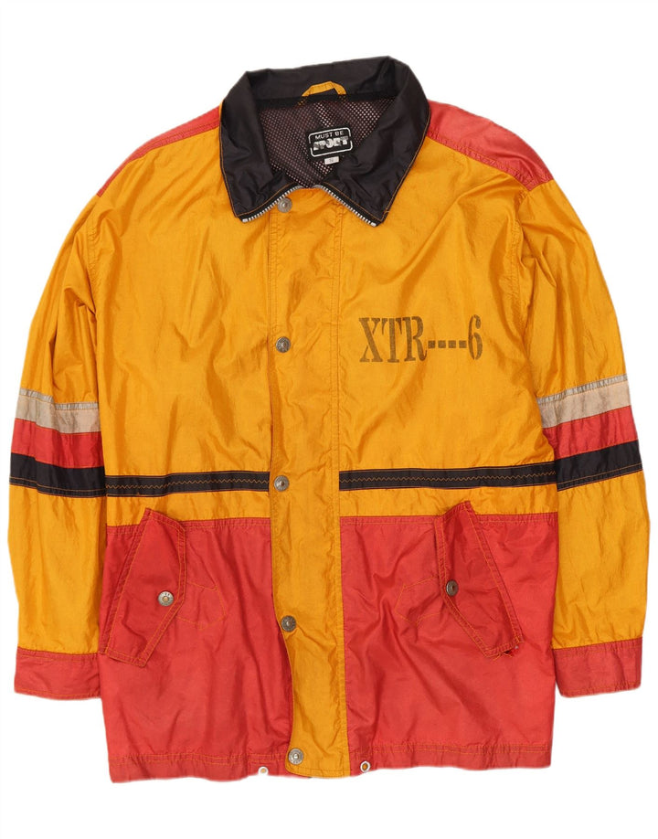 vintage Mens Graphic Raincoat UK 36 Petit Jaune Colourblock Polyamide