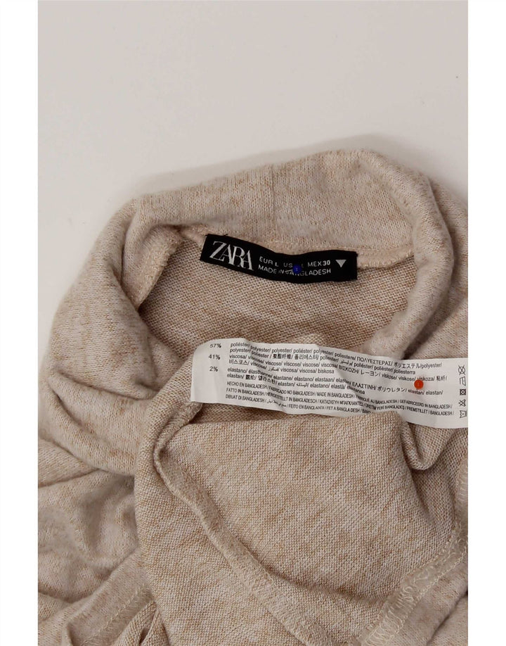 Zara Femme Top Manches Longues UK 44 Large Beige Moucheté Polyester