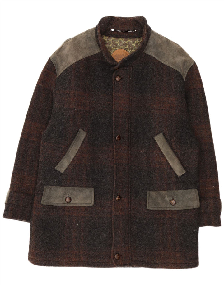 Julius Lang Manteau pour homme UK 40 Large laine à carreaux marron