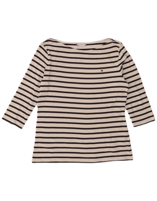 Tommy Hilfiger Haut à manches 3/4 pour femme UK 14 Grand coton rayé blanc