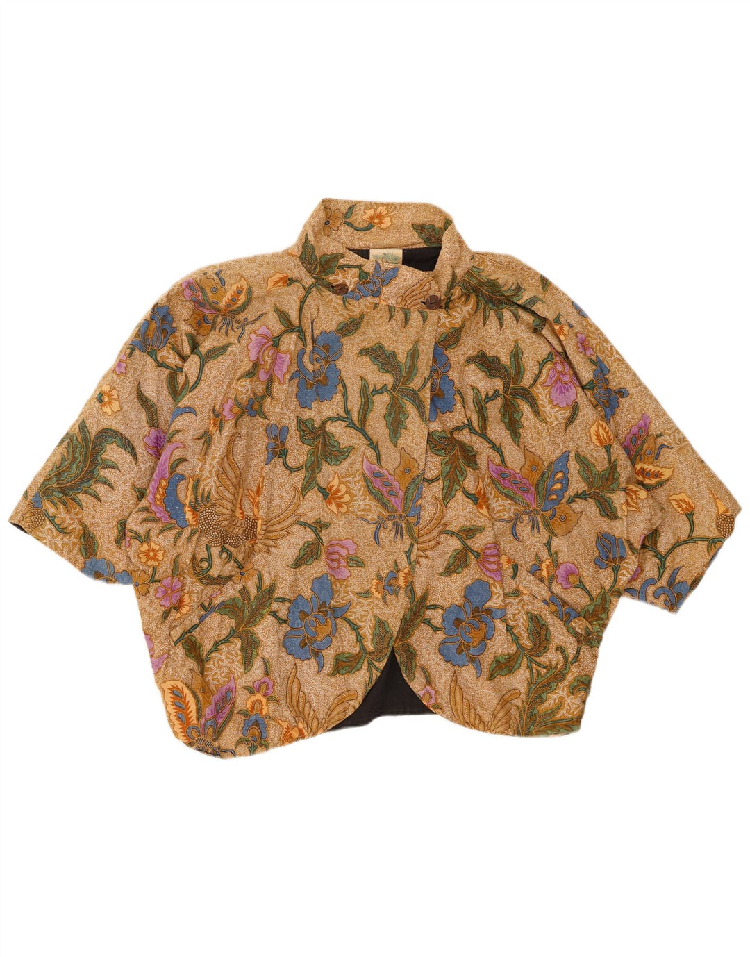 VINTAGE Femmes Manches Courtes Boléro Top UK 20 2XL Coton Floral Marron