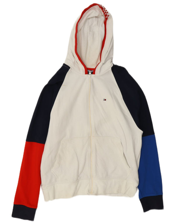 Tommy Hilfiger Pull à capuche zippé graphique pour homme Petit color block blanc