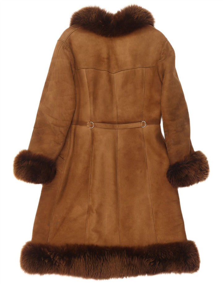 manteau en peau de mouton femme vintage UK 14 Cuir brun moyen