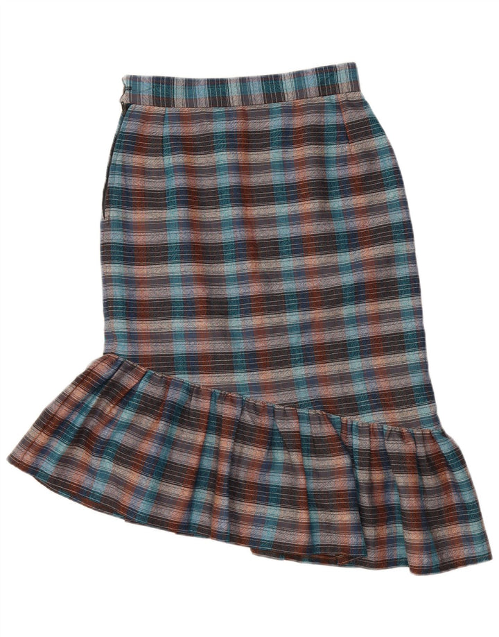 VINTAGE Jupe Trompette Asymétrique Femme W26 Petit Carreau Multicolore