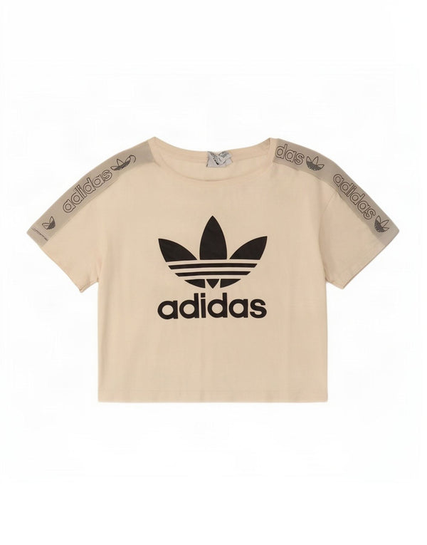 Adidas Womens Crop Graphic T-Shirt Top UK 8 Small Off Blanc Colorblock