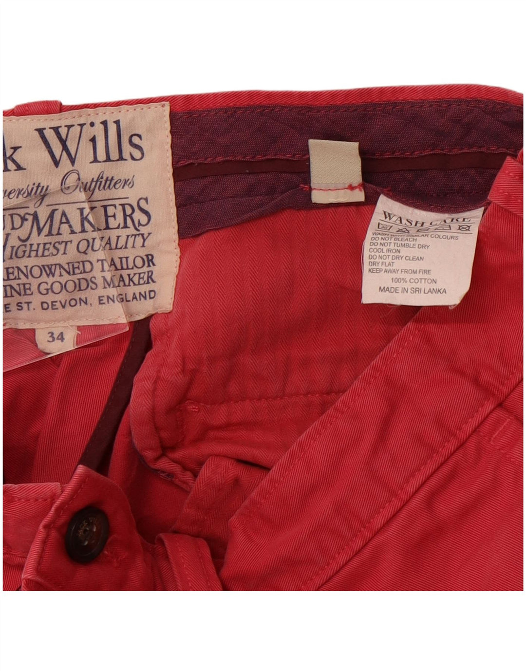 Jack Wills Short Chino Homme W34 Grand Rose Coton