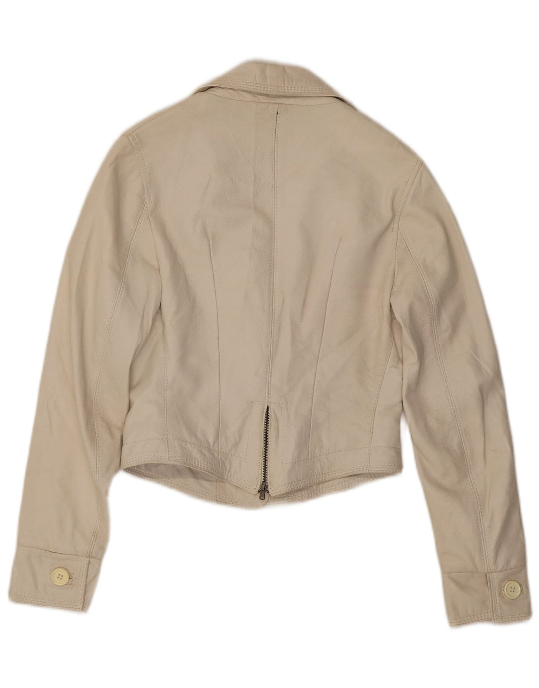 NADINE Veste blazer en cuir à 3 boutons pour femme UK 10 Petit cuir blanc