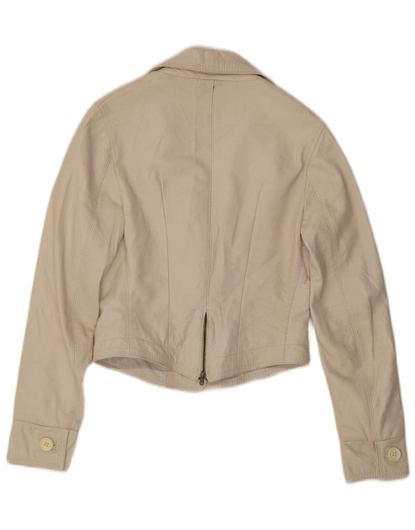 NADINE Veste blazer en cuir à 3 boutons pour femme UK 10 Petit cuir blanc