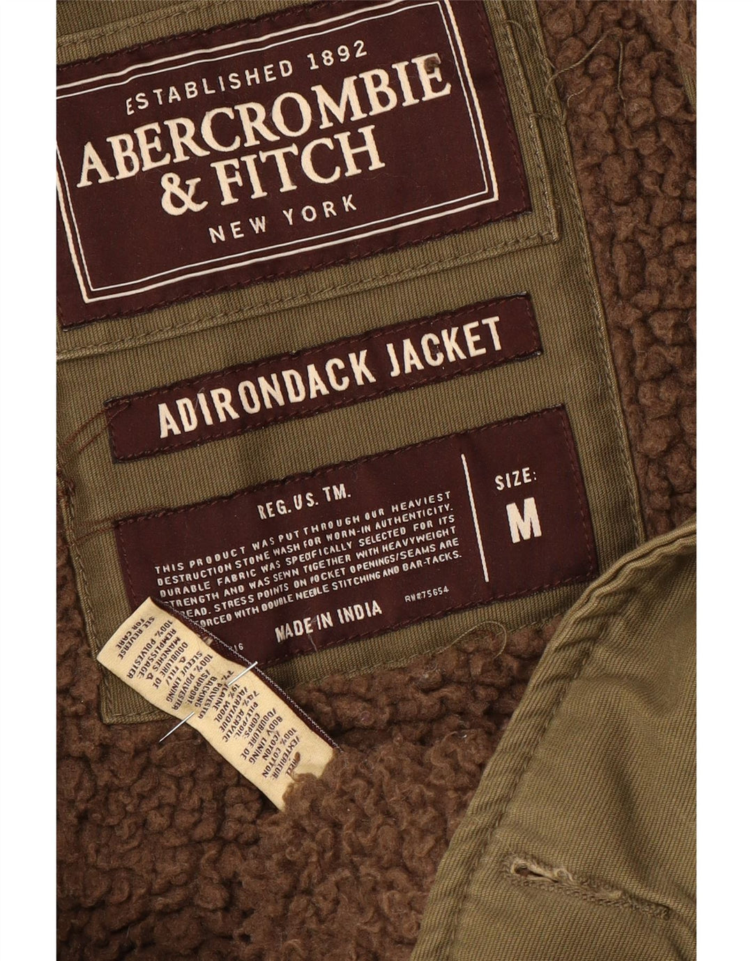 Abercrombie & Fitch Veste Sherpa pour homme UK 38 Coton kaki moyen