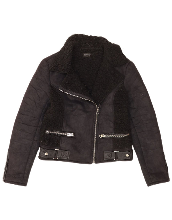 Topshop Veste Sherpa Femme UK 10 Petit Noir