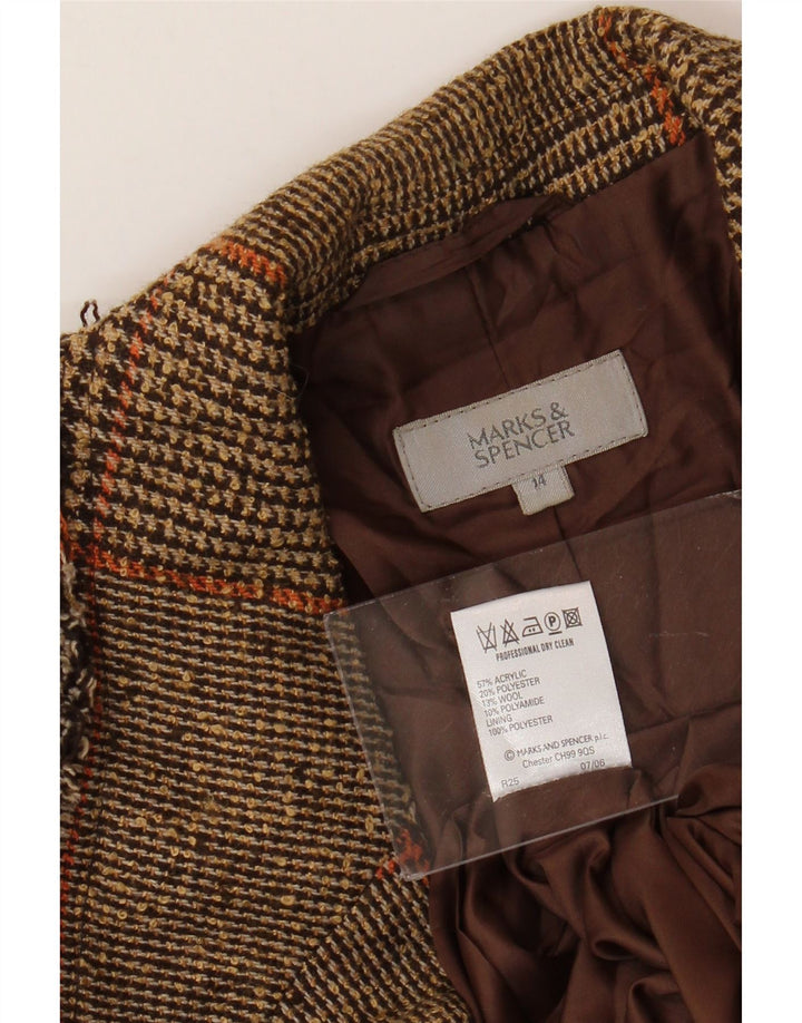MARKS & SPENCER Veste Blazer Femme UK 14 Pied-de-Poule Marron Moyen