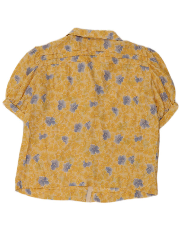 vintage Femme Chemise à manches courtes Blouse UK 14 Moyen Jaune Floral