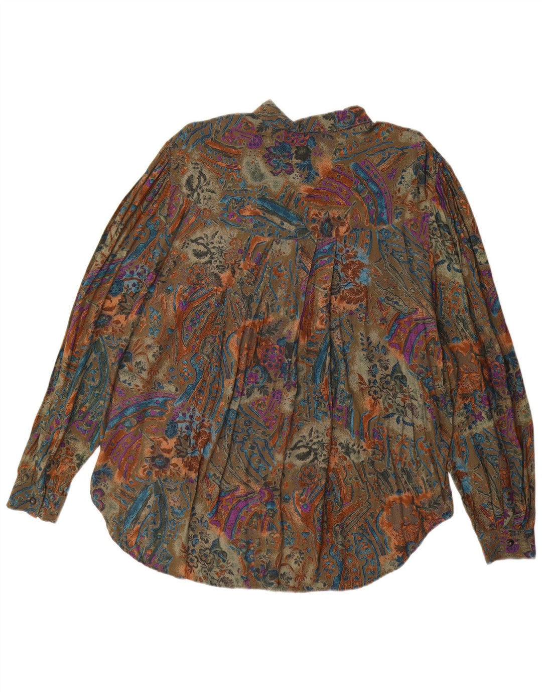 vintage Femmes Longline Chemise surdimensionnée Blouse UK 14 Moyen Vert Paisley