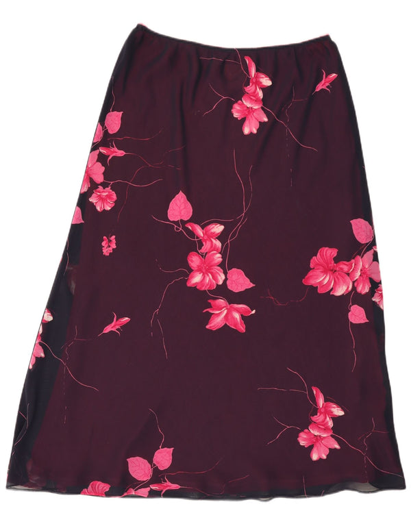 Jacques Vert Jupe Midi Femme UK 14 Large W34 Bordeaux Floral Polyester