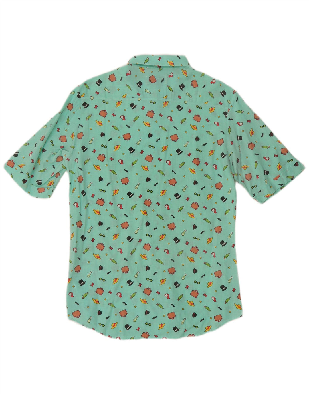 vintage Womens Abstract Pattern Chemise à manches courtes UK 12 Vert moyen