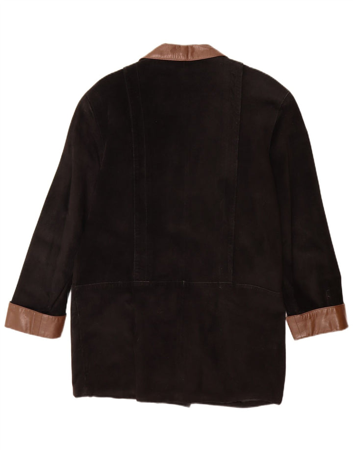 vintage Femmes Double Breasted Suede Blazer Veste EU 40 Moyen Noir