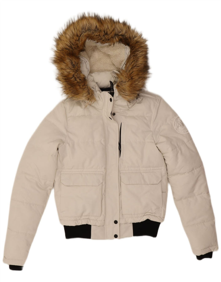 Superdry Veste matelassée à capuche surdimensionnée pour femme UK 10 Small Blanc Polyester