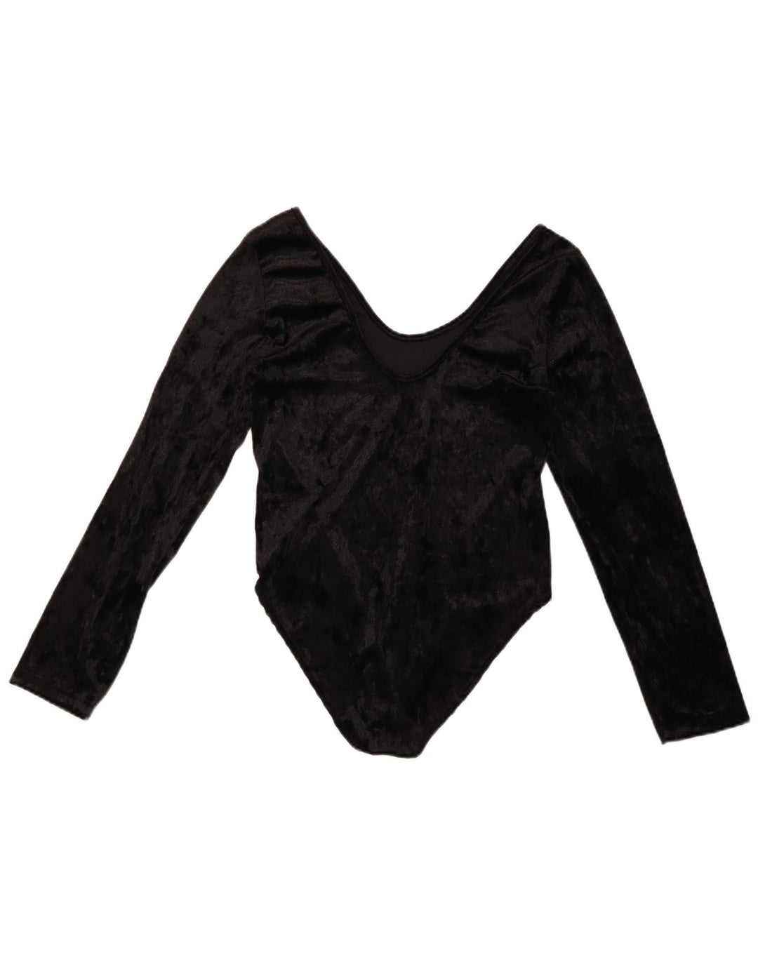 VINTAGE Body à manches longues en velours pour femmes UK 10 Petit polyester noir