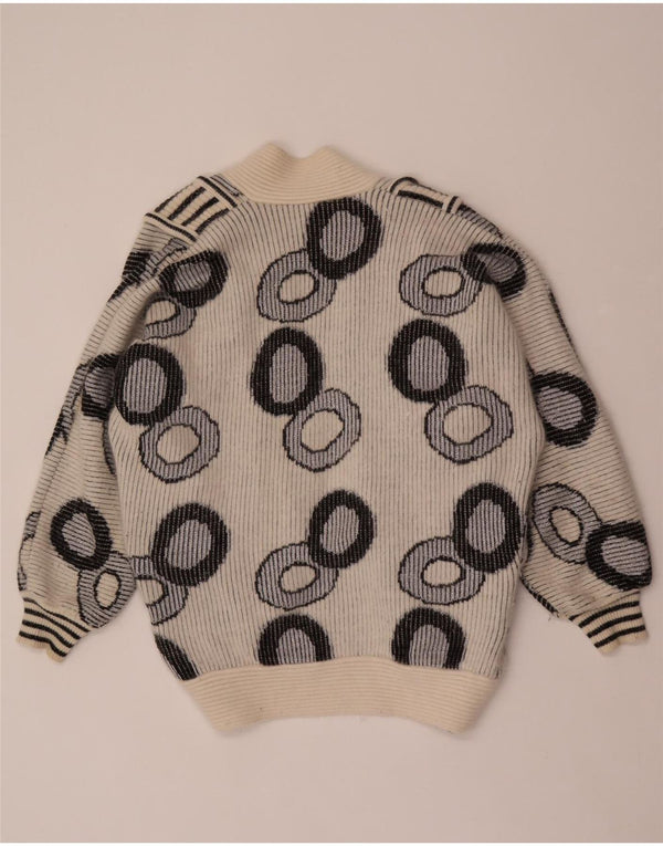 vintage Womens Open Cardigan Sweater UK 16 Grand Blanc Géométrique