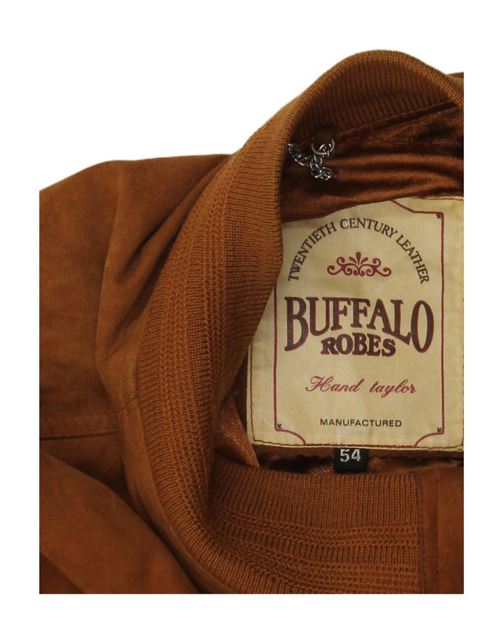 vintage Mens Suede Bomber Jacket IT 54 2XL Cuir Marron
