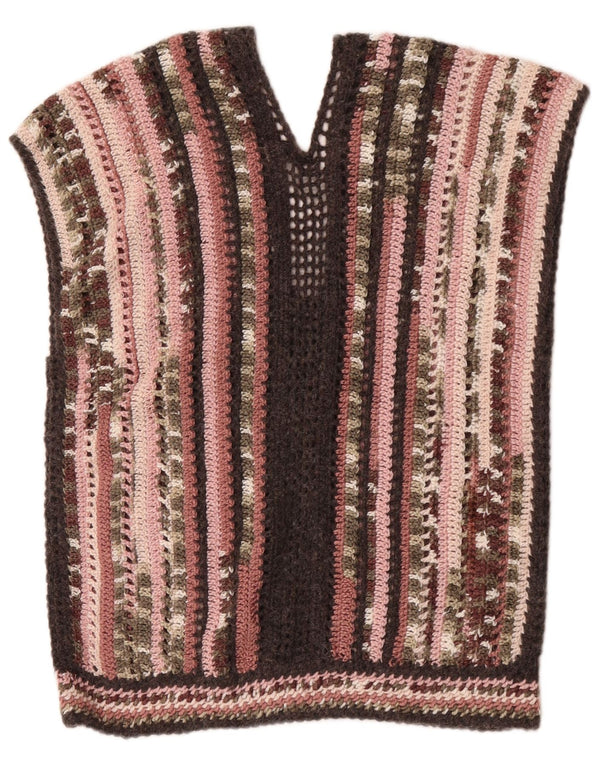 vintage Womens Crochet Vest Tank Top UK 16 Grand Rayé Multicolore