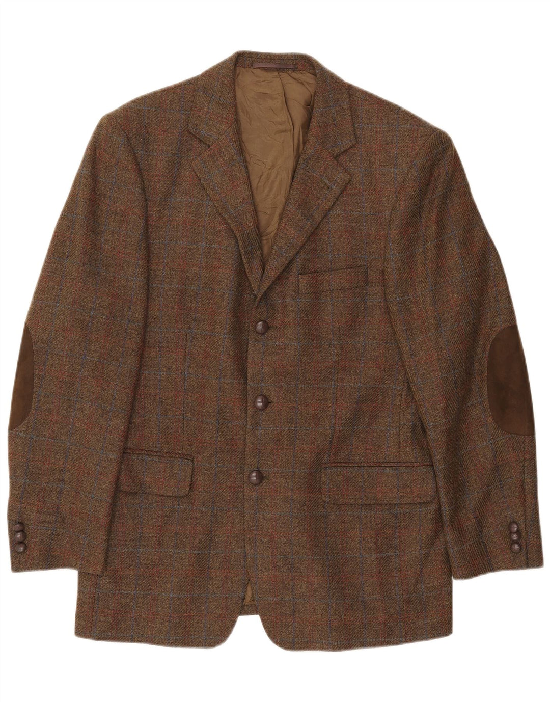 Gilberto Veste Blazer 3 Boutons pour Homme UK 40 Grand Carreau Marron Laine Vierge