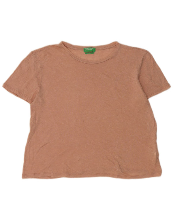 Benetton T-shirt court coupe ample pour femme UK 10 petit lin rose