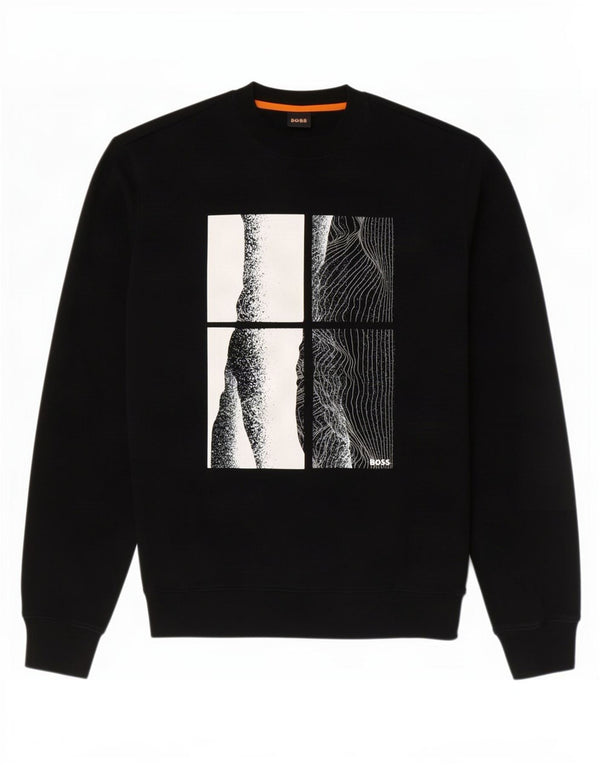 HUGO BOSS Sweat-shirt graphique en coton noir moyen |