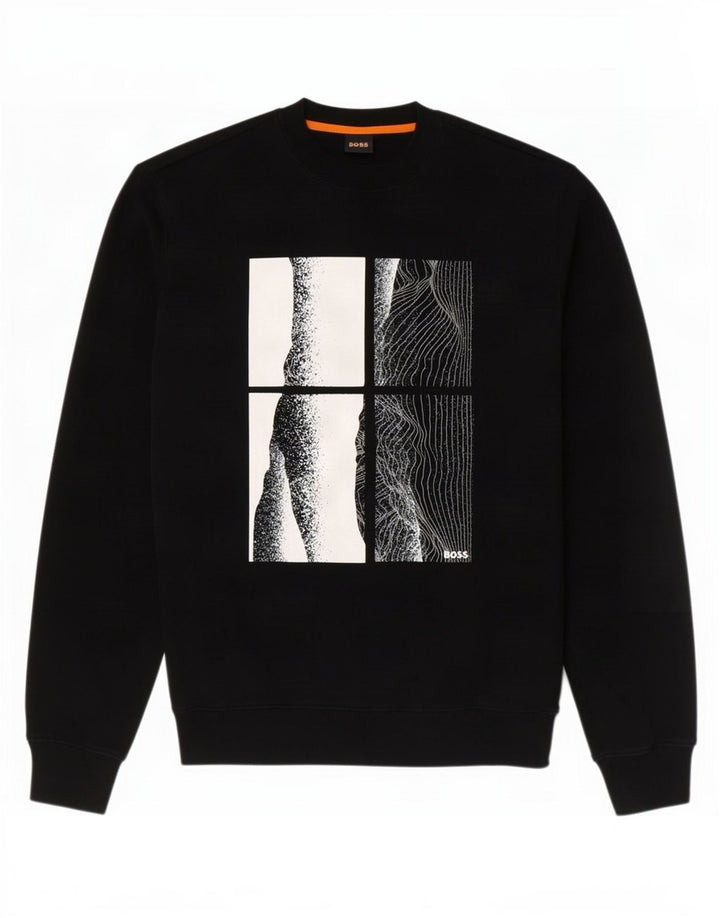 HUGO BOSS Sweat-shirt graphique en coton noir moyen |