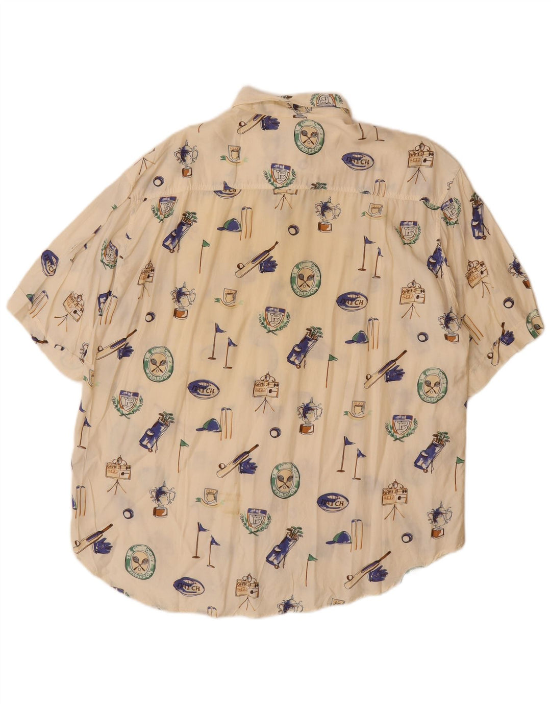 BARONI Chemise Graphique à Manches Courtes Homme Large Blanc Cassé Viscose