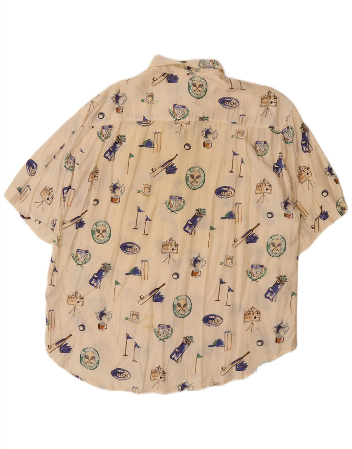 BARONI Chemise Graphique à Manches Courtes Homme Large Blanc Cassé Viscose