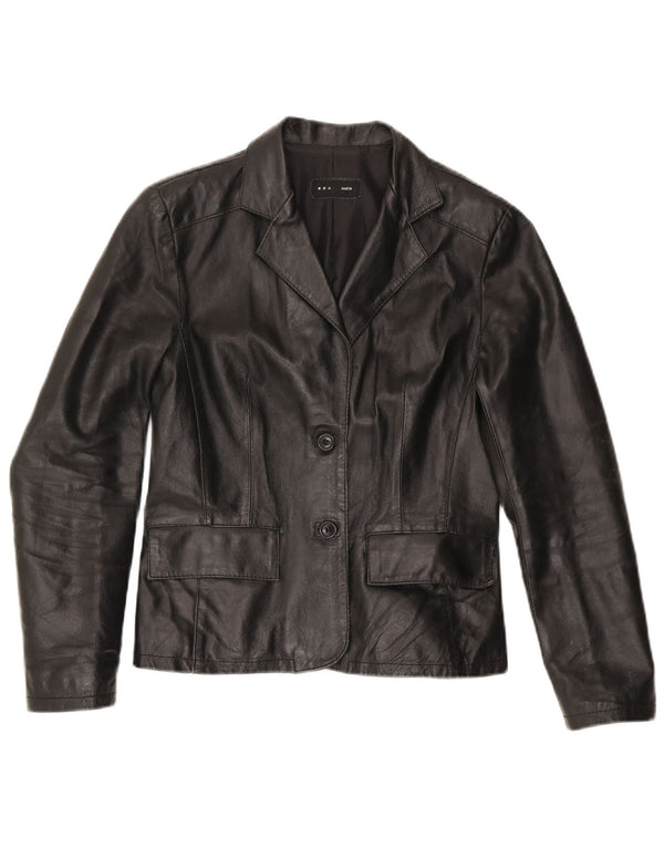 Sasch Veste blazer en cuir à 2 boutons pour femme UK 10 Petit cuir noir
