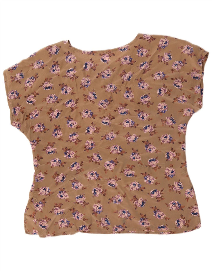 vintage Womens Blouse Top UK 16 Grand Brun Floral
