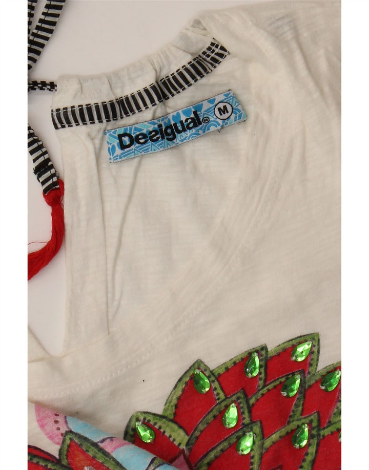 DESIGUAL T-shirt graphique pour femme UK 12 Medium White Floral