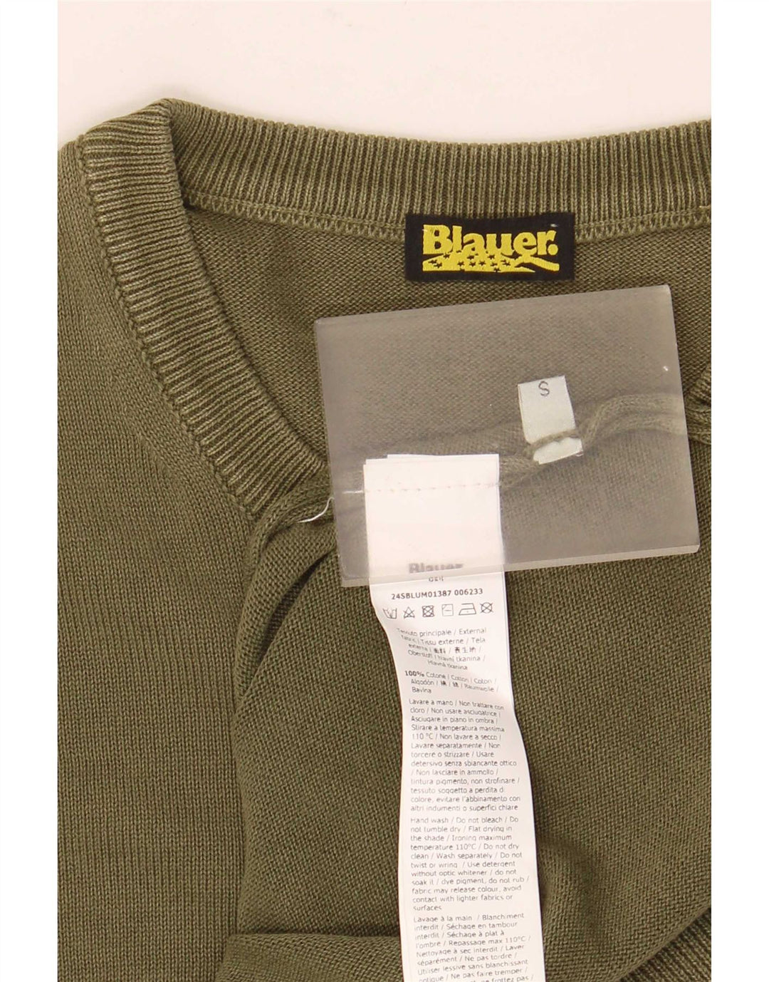 Blauer Pull col rond pour homme en coton vert petit