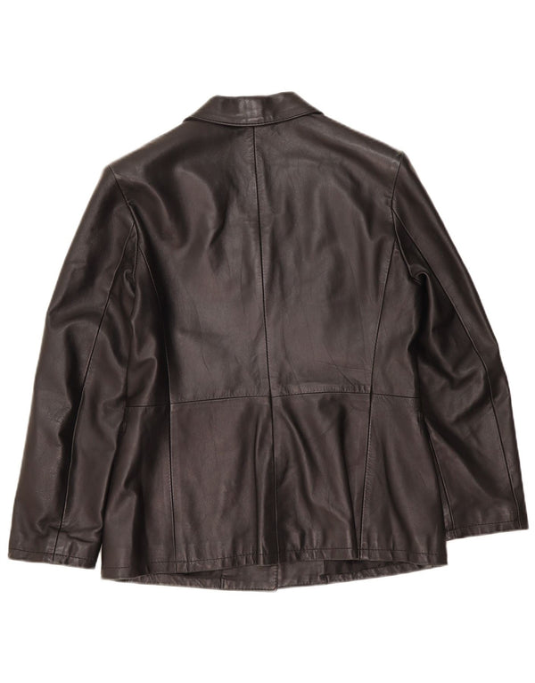 vintage Femme 3 Boutons Veste Blazer En Cuir IT 48 XL Cuir Noir