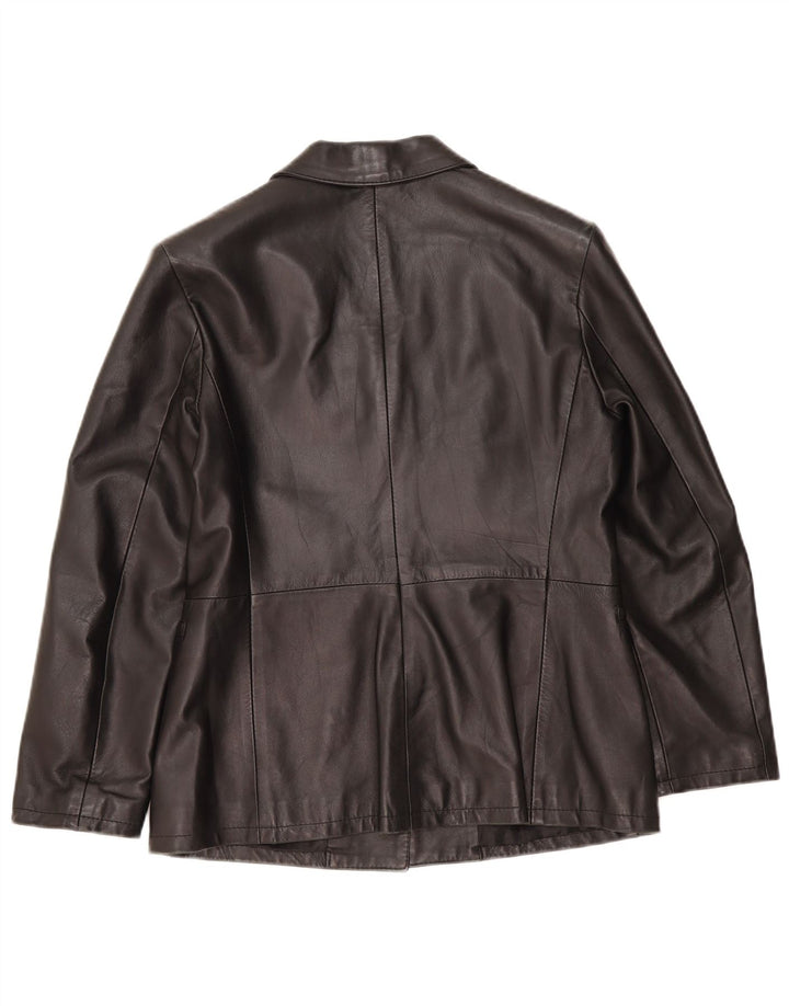 vintage Femme 3 Boutons Veste Blazer En Cuir IT 48 XL Cuir Noir