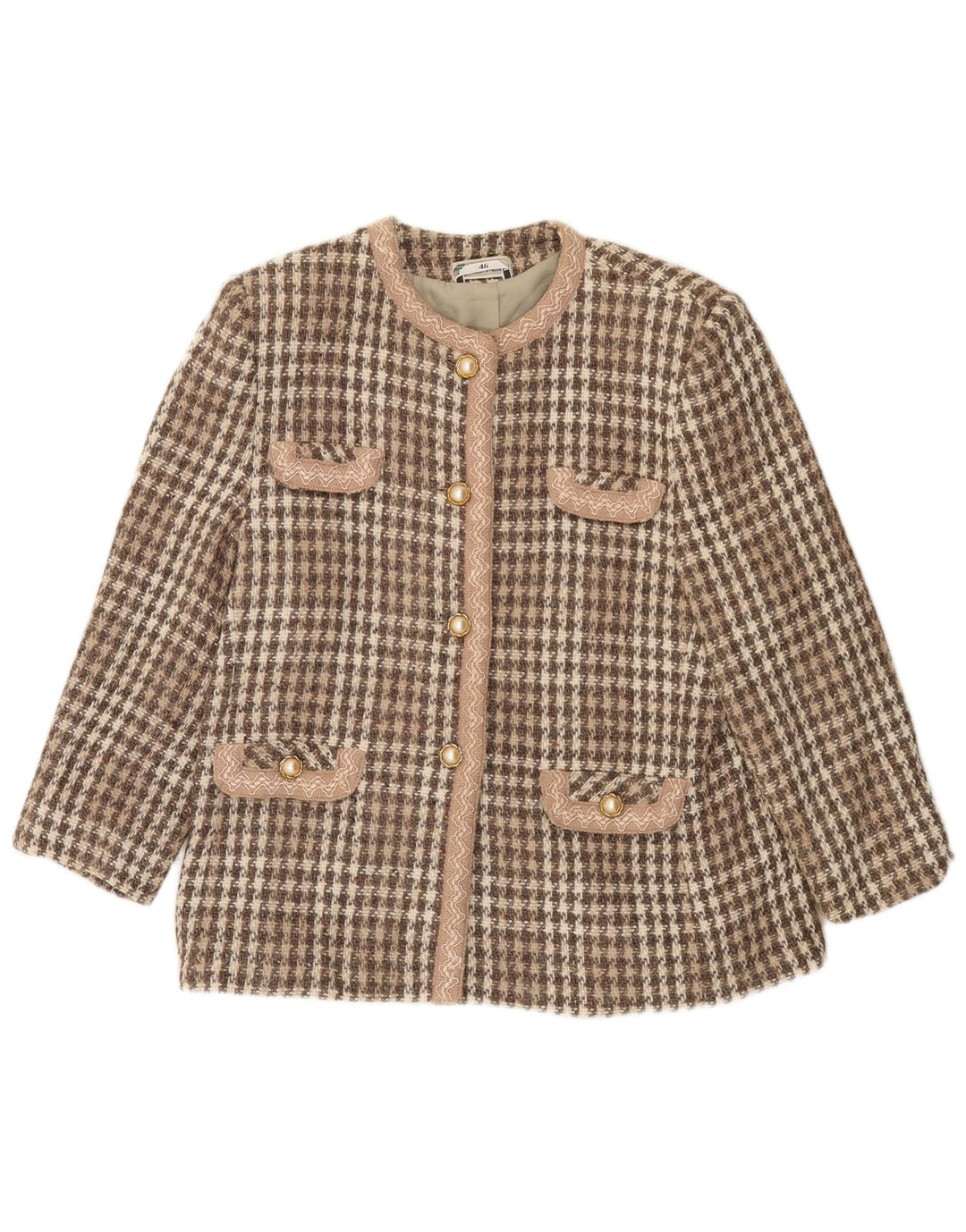 vintage Femme 4 Bouton Blazer Veste IT 46 Grand Pied-de-Poule Brun