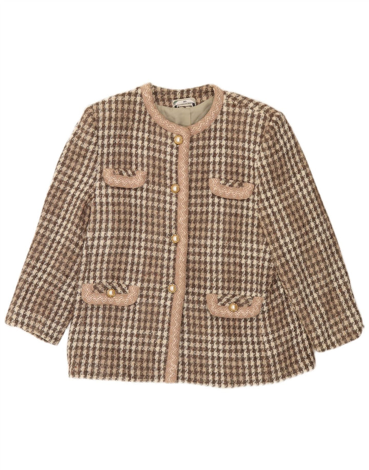 vintage Femme 4 Bouton Blazer Veste IT 46 Grand Pied-de-Poule Brun