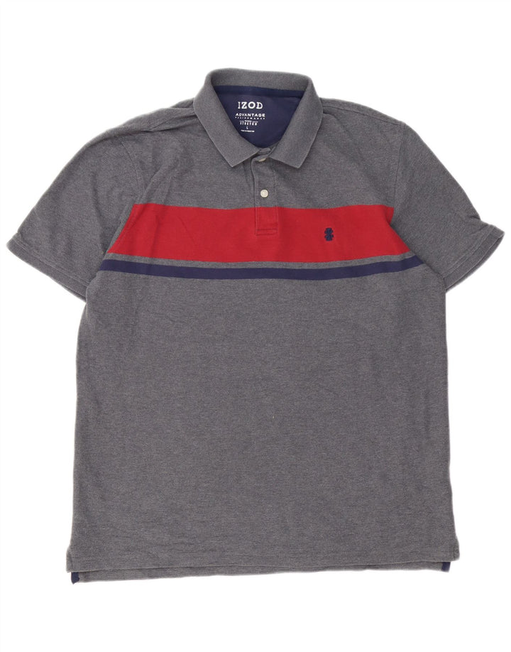 IZOD Polo Homme Large Gris Colorblock Coton
