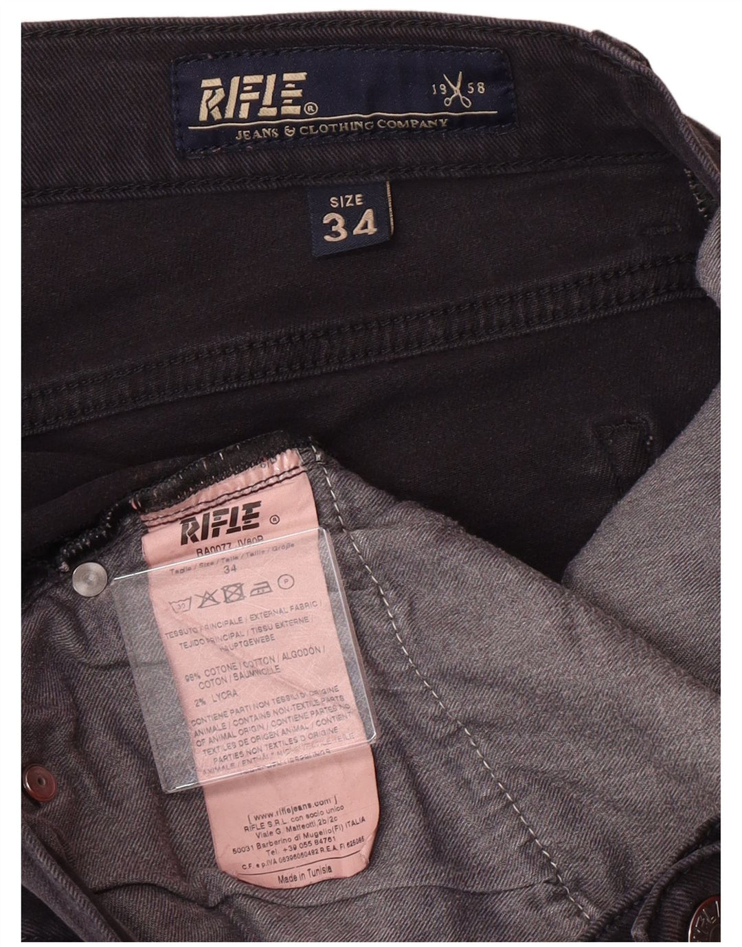 RIFLE Jean Slim Homme W34 L34 Gris Coton